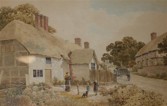 Albert Bowers watercolour, Titchbourne village inn, cat picture and a portrait of a girl 51 x 73cm